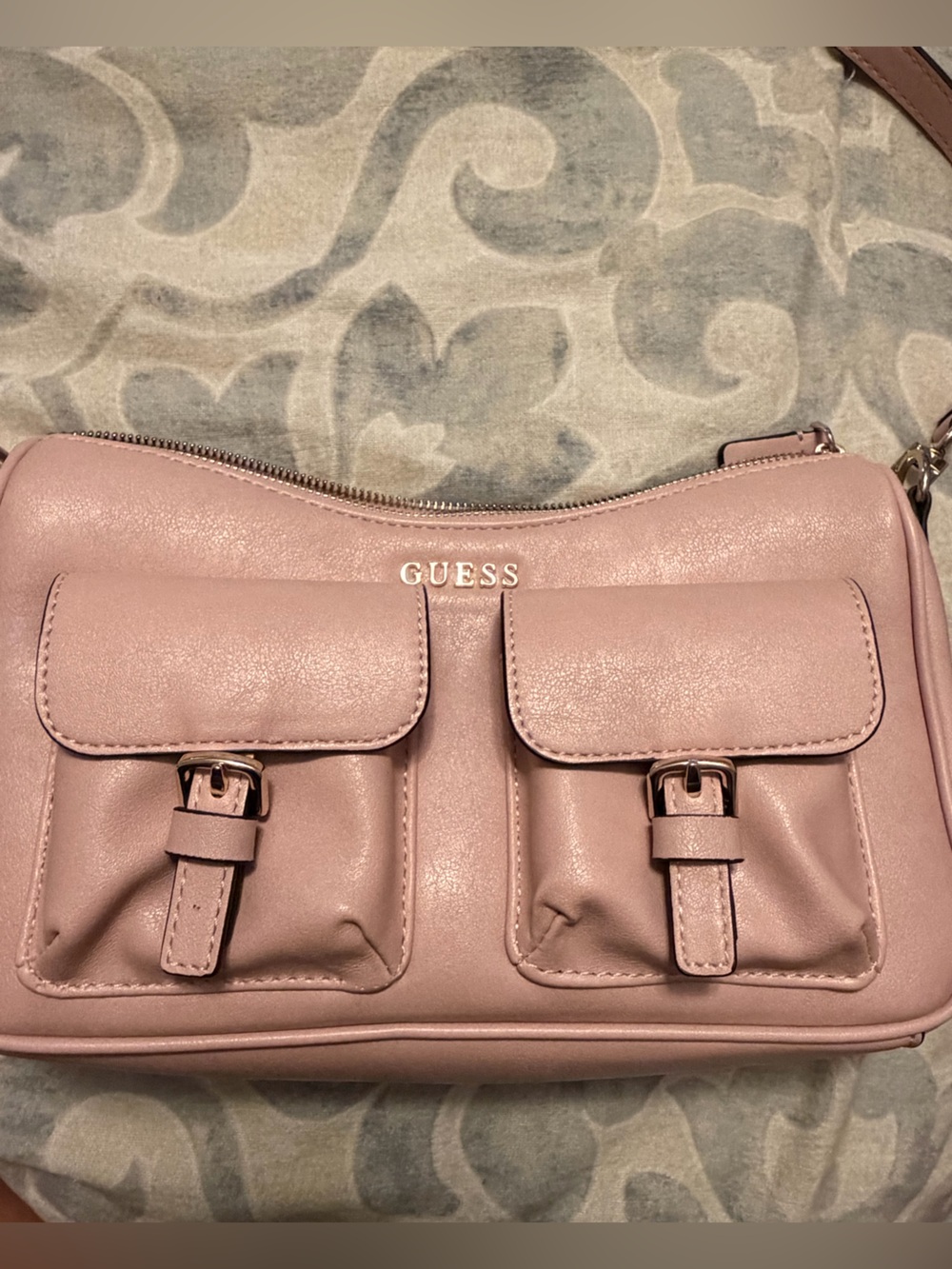 Guess Blush Pink Crossbody with Dual Buckle Front Pockets